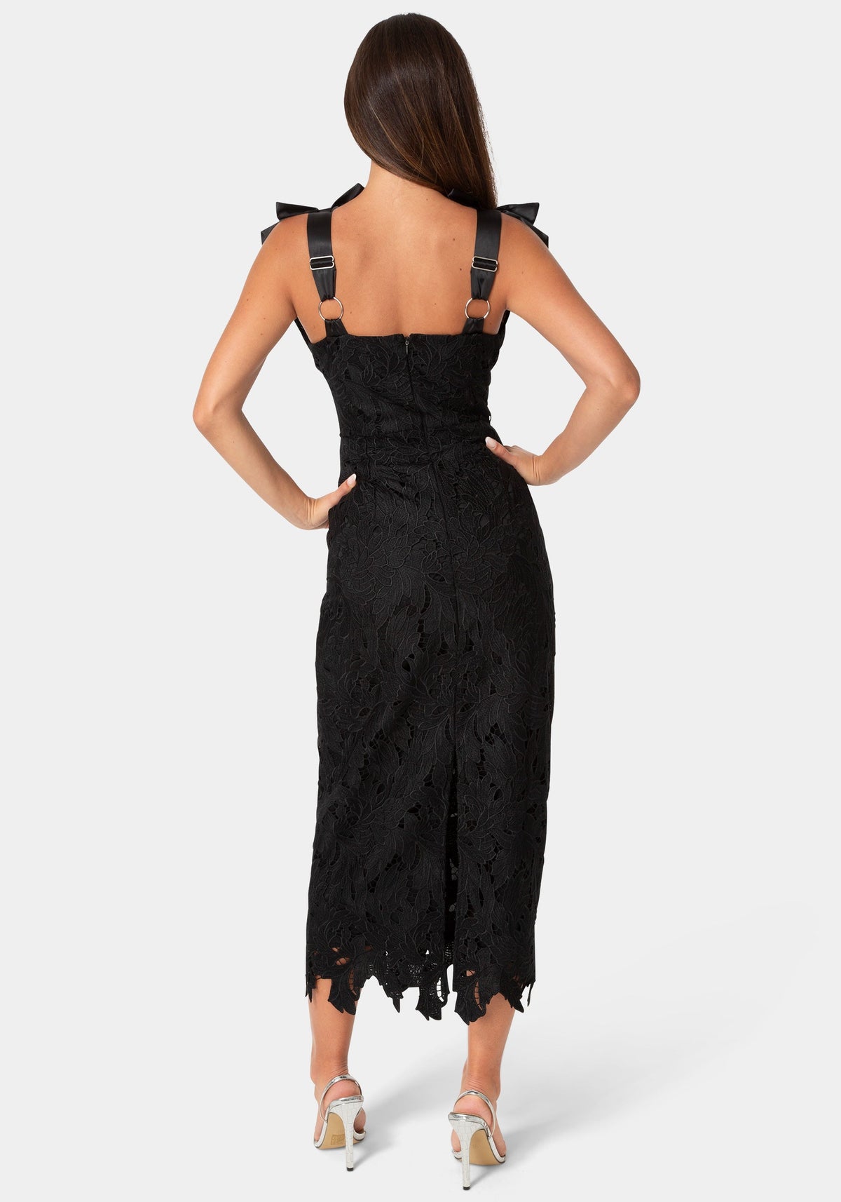 Bow Strap Lace Midaxi Dress Black - bebe
