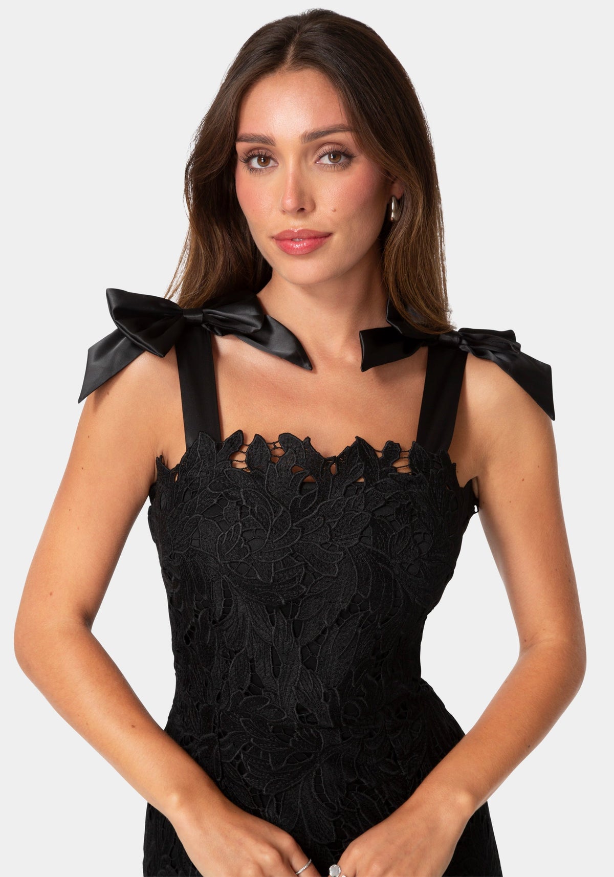 Bow Strap Lace Midaxi Dress Black - bebe