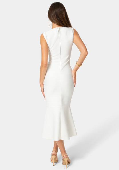 Cap Sleeve Bandage Flounce Dress White - bebe