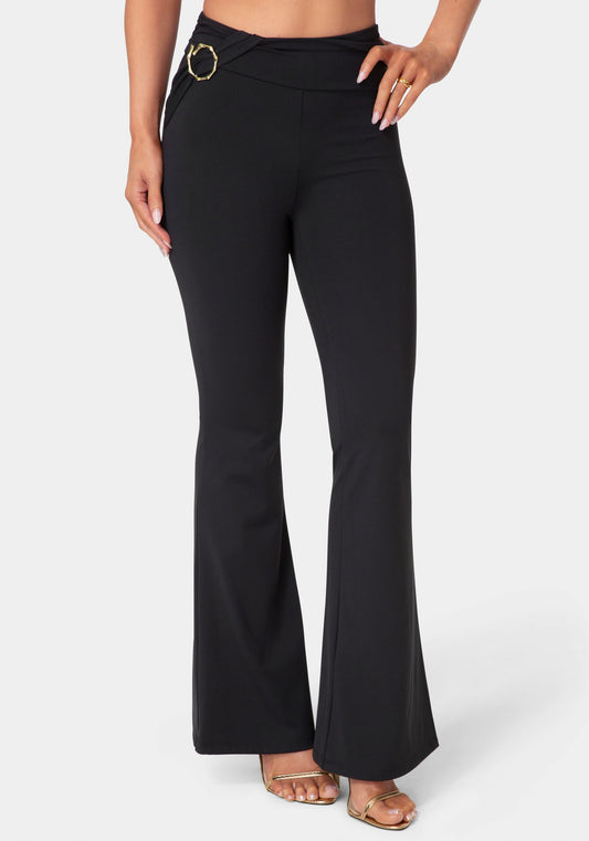 High Waist Draped Flare Leg Legging Black - bebe