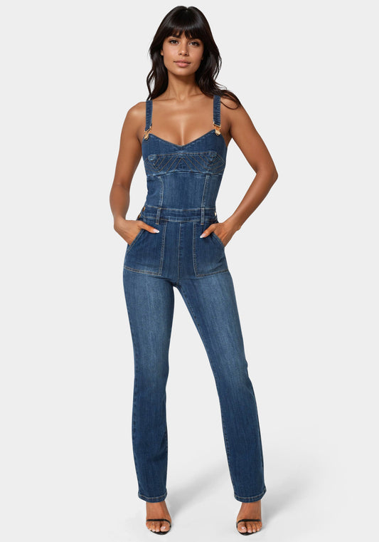 Denim Overall Jumpsuit True Blue Wash - bebe