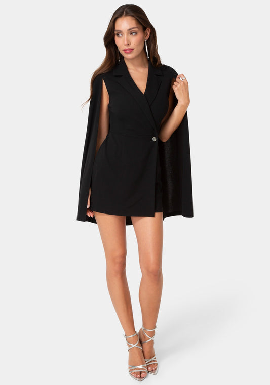 Cape Blazer Jumpsuit Black - bebe