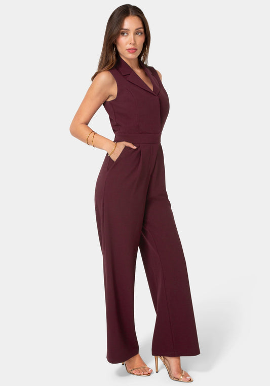 Tuxedo Sleeveless Jumpsuit Plum - bebe