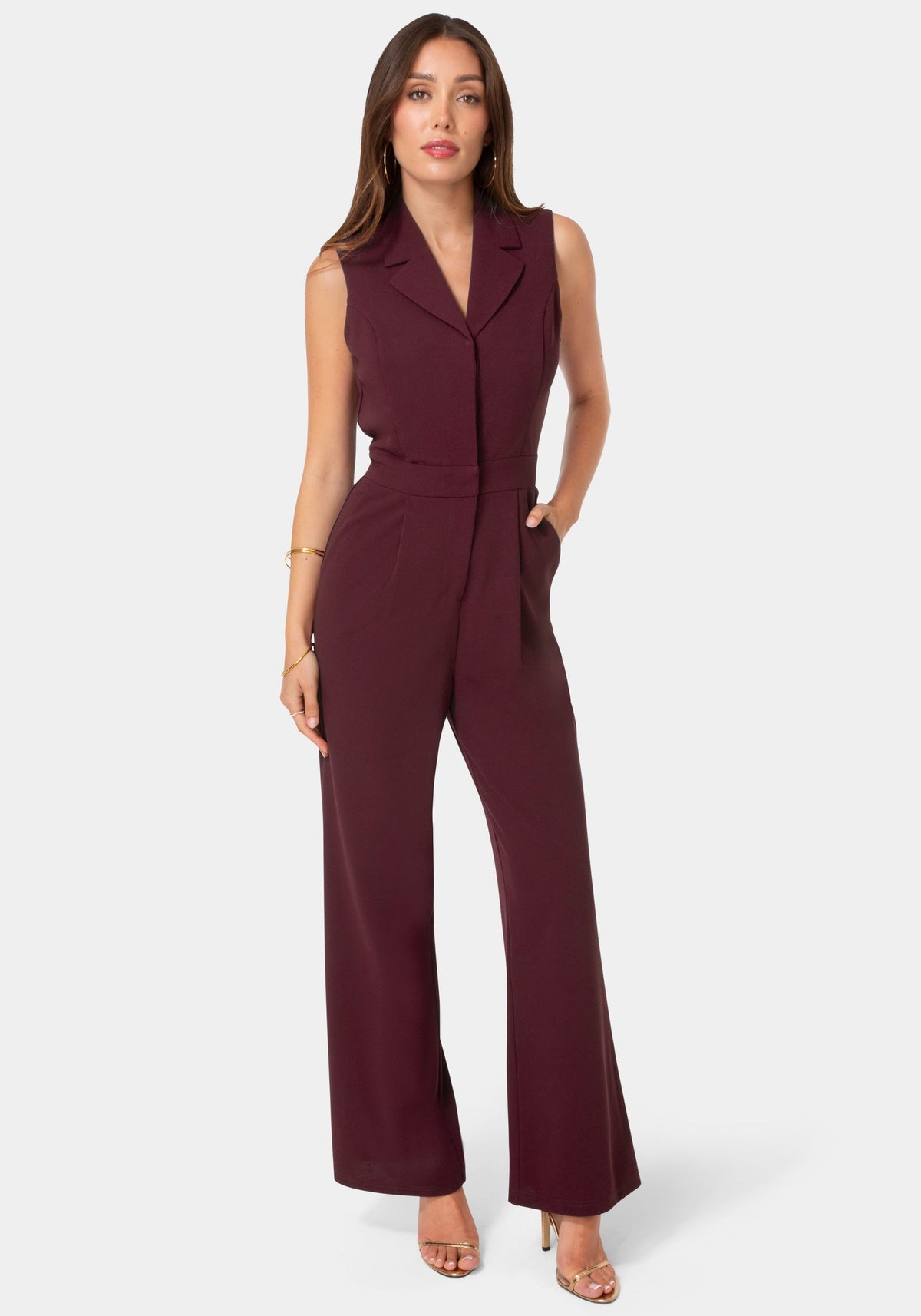 Tuxedo Sleeveless Jumpsuit Plum - bebe