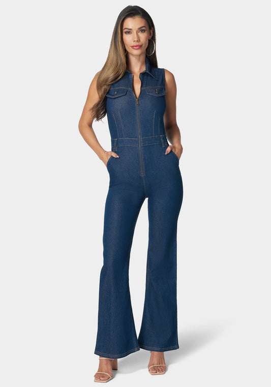 The Feminine Utility Jumpsuit Blue Indigo - bebe