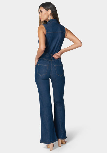 The Feminine Utility Jumpsuit Blue Indigo - bebe