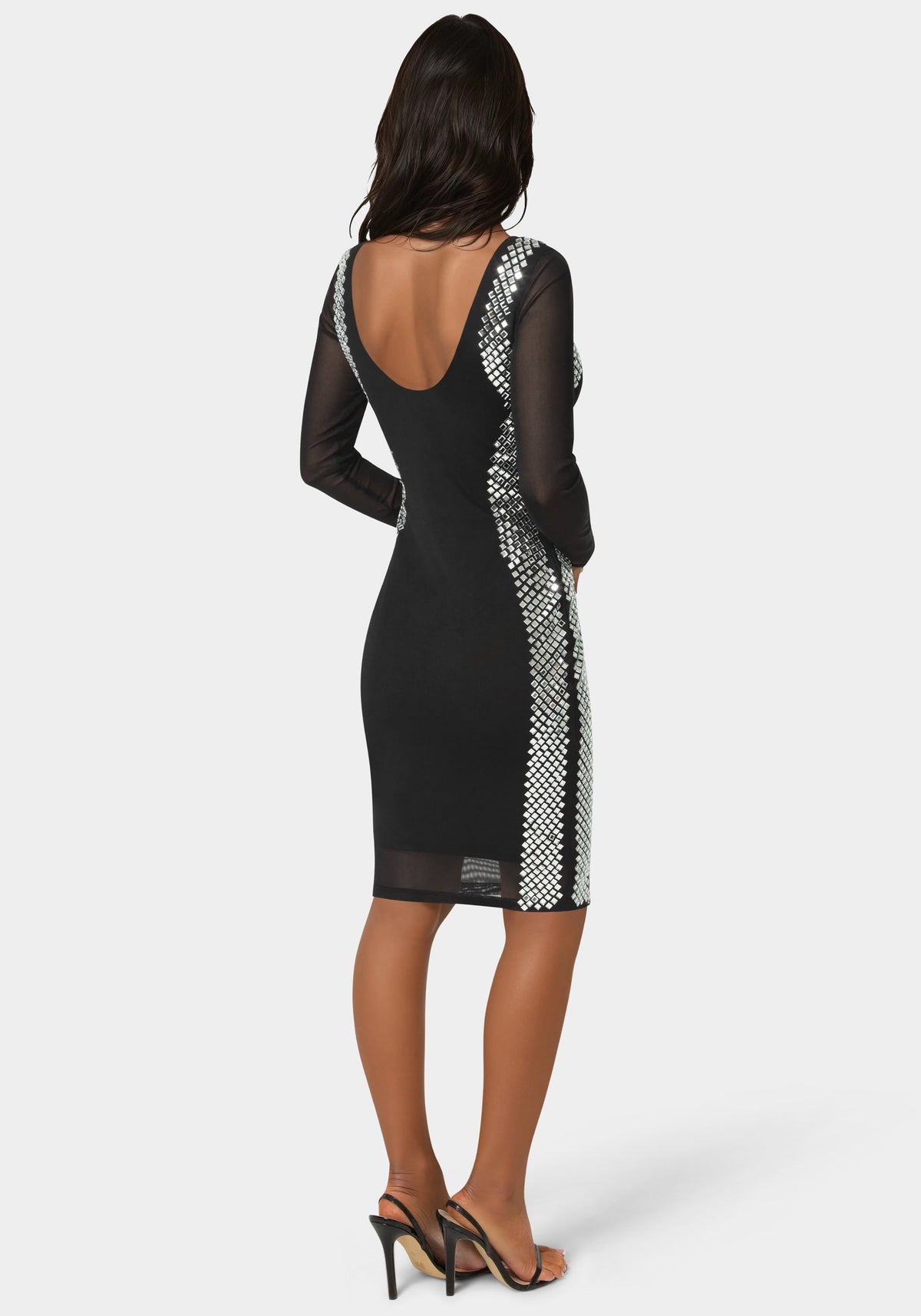 BodyCon Embellished Knee Length Dress Black/Silver - bebe