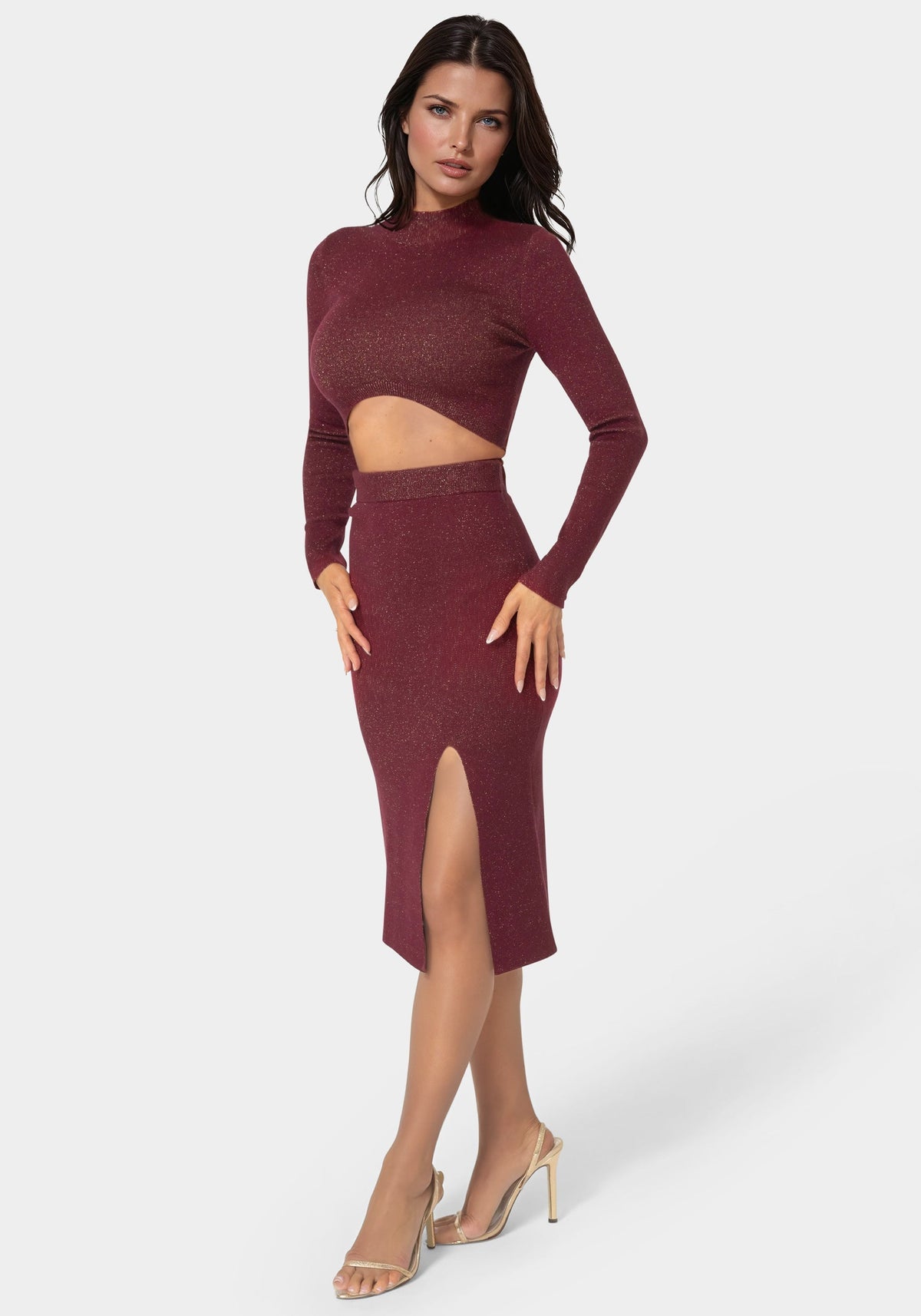 Lurex Rib Cropped Kit Set Merlot - bebe