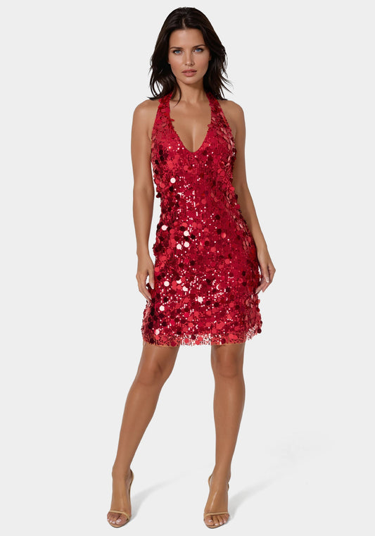 Medallion Halter Mini Dress Burgundy - bebe