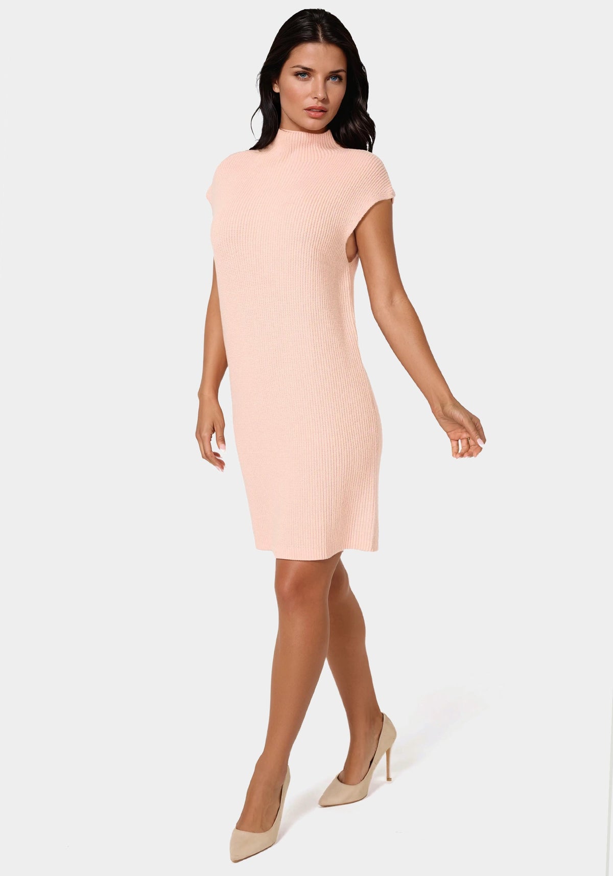Funnel Neck Sweater Mini Dress Blush - bebe