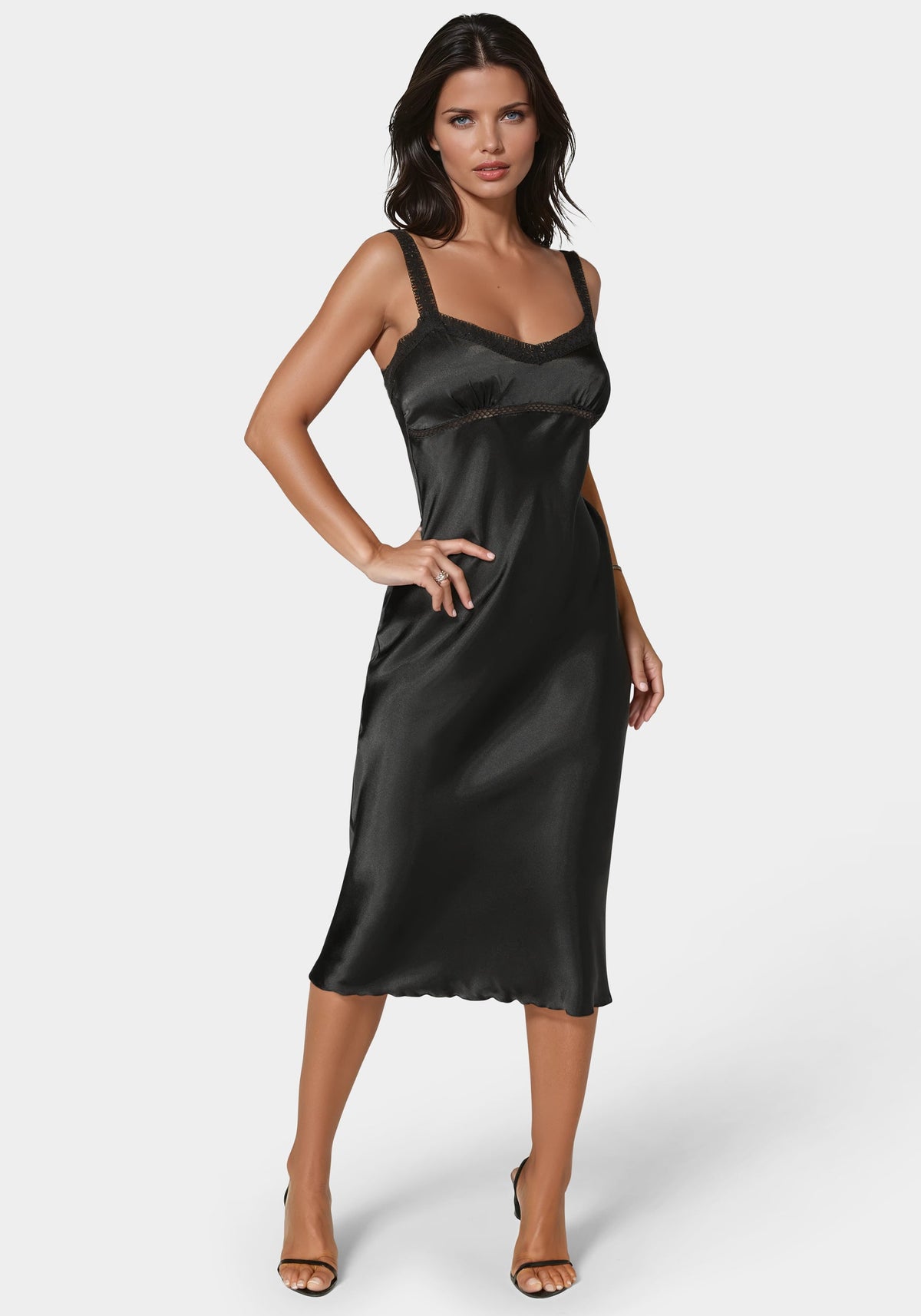 Satin Midi Dress Black - bebe