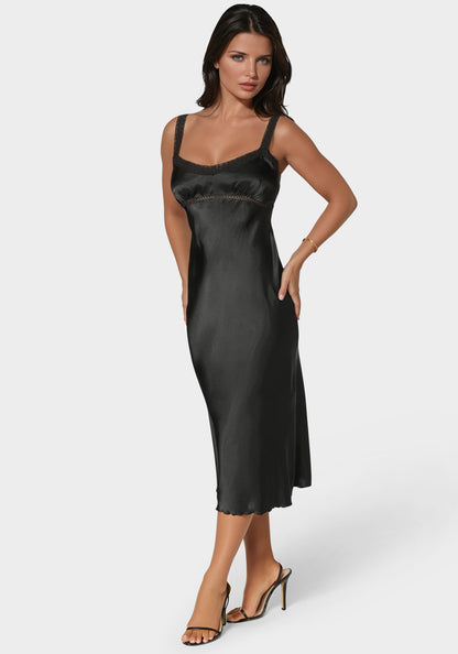 Satin Midi Dress Black - bebe