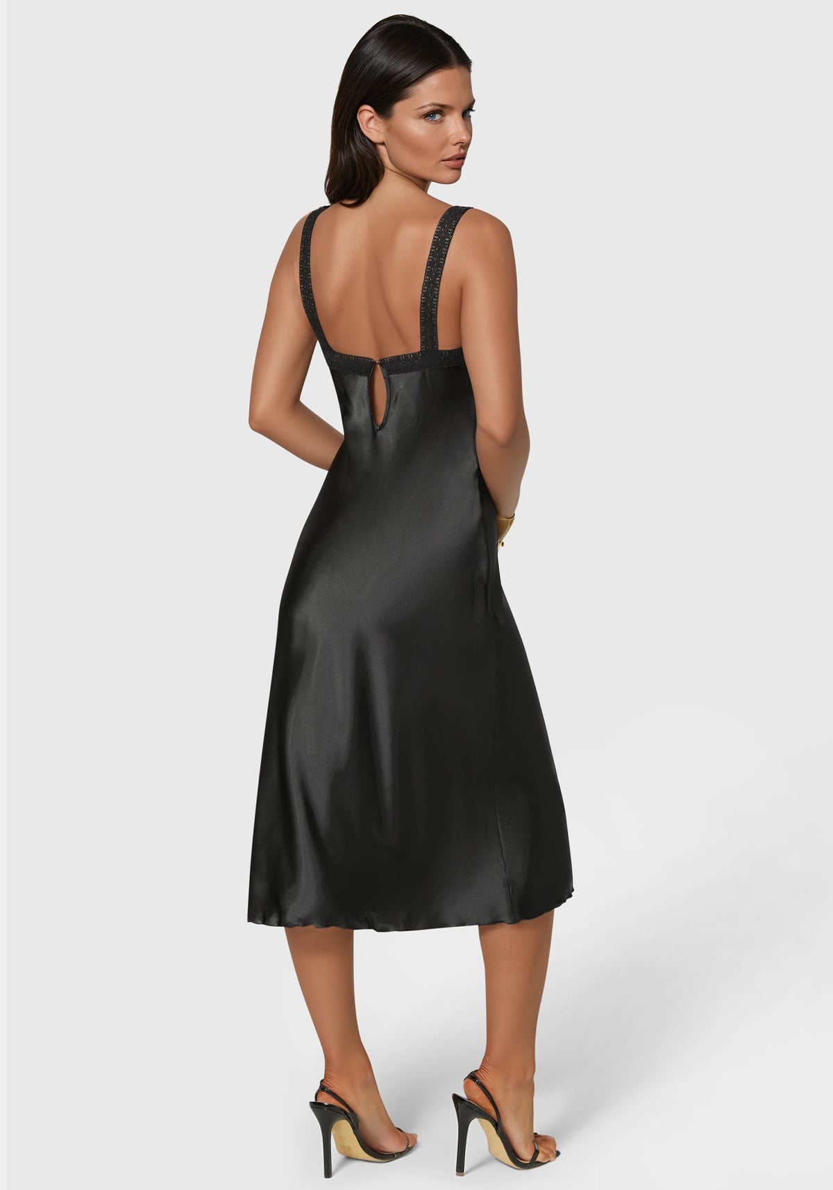 Satin Midi Dress Black - bebe