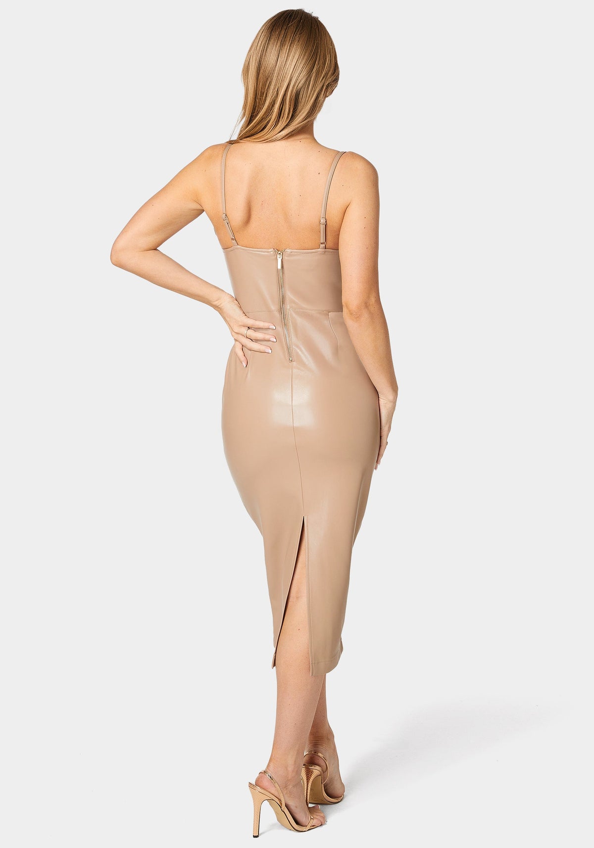 Faux Leather Bustier Midi Dress Nude - bebe Nude - bebe