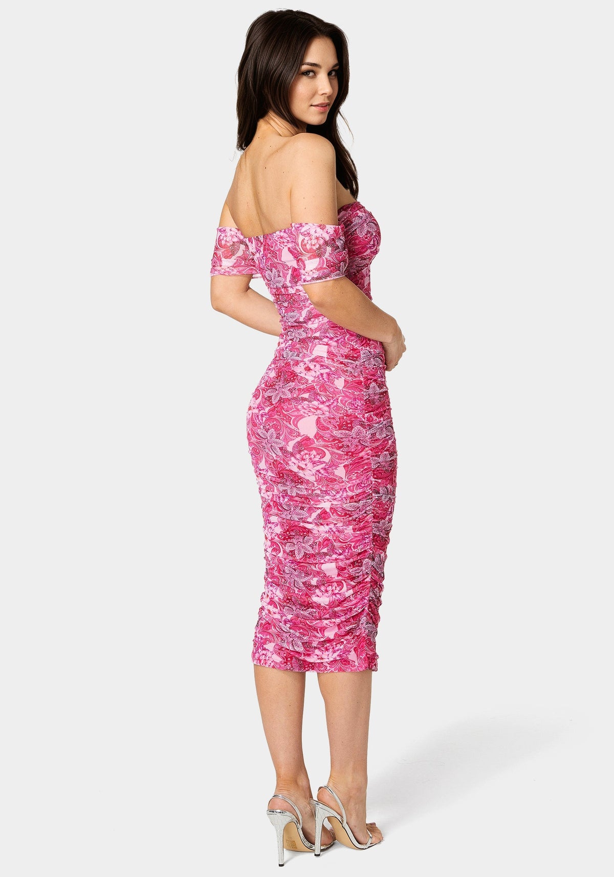 Ruched Midi Dress Pink Paisley - bebe Pink Paisley - bebe