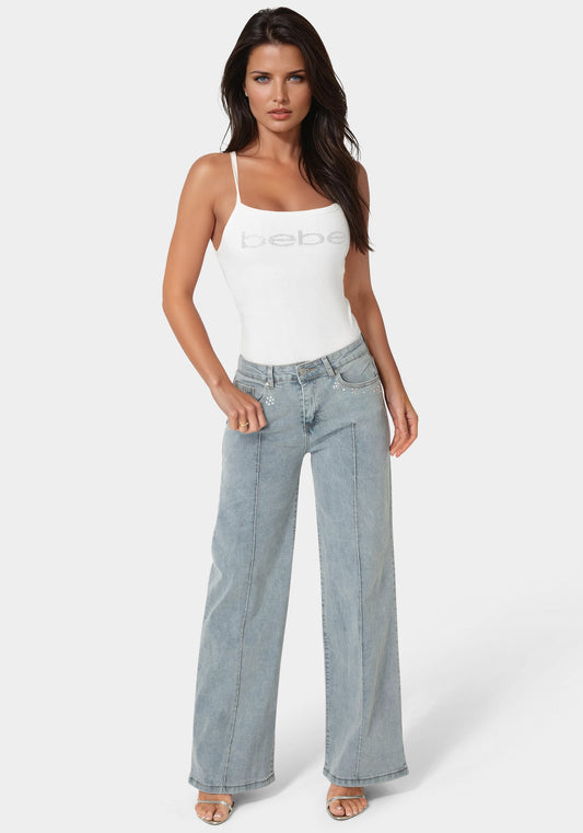 The Jeweled Jean Light Acid Wash - bebe