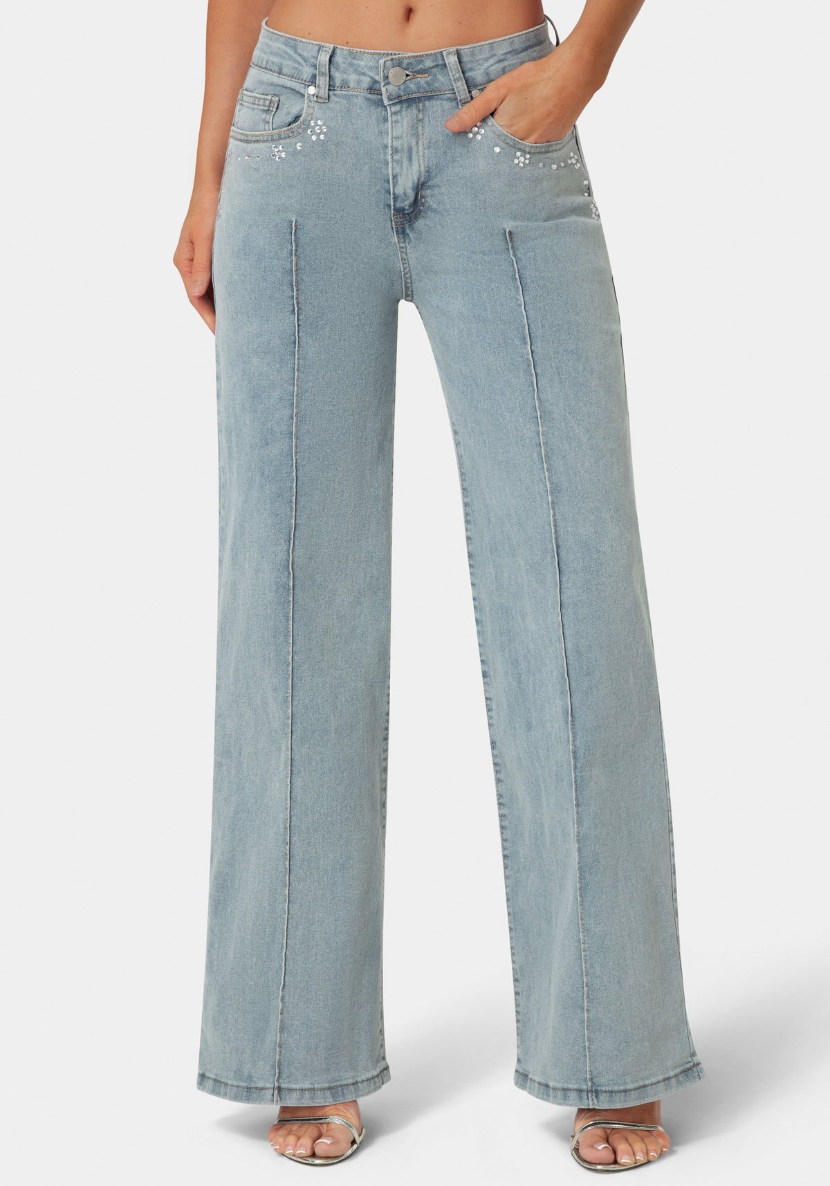 The Jeweled Jean Light Acid Wash - bebe