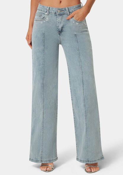 The Jeweled Jean Light Acid Wash - bebe