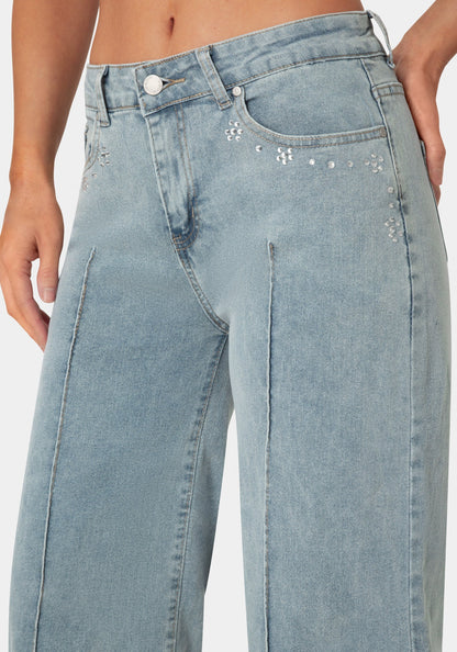 The Jeweled Jean Light Acid Wash - bebe