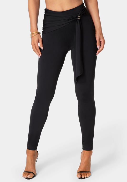 High Waist Draped Sash Legging Black - bebe