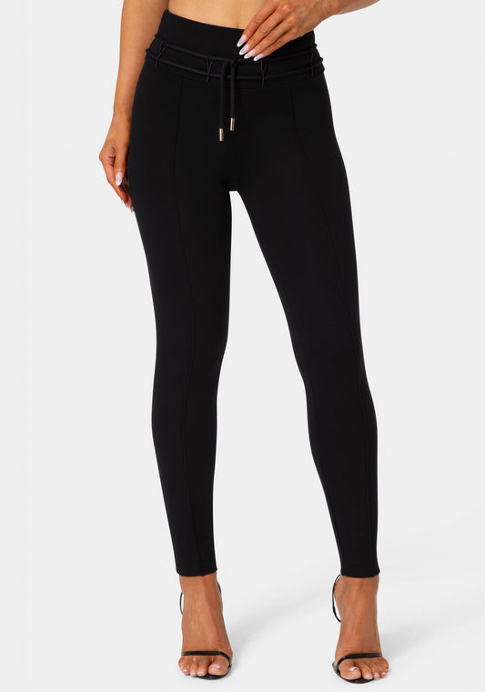 High Waist Thin Belts Legging Black - bebe