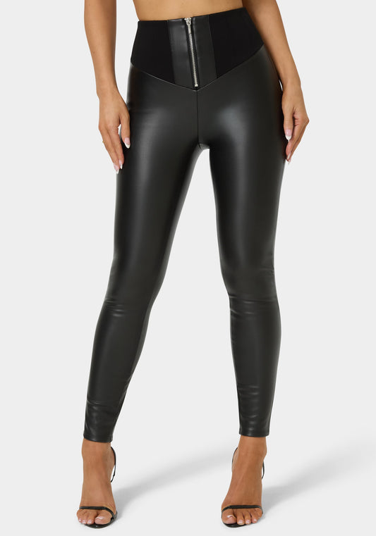 High Waist Vegan Leather Legging Black - bebe