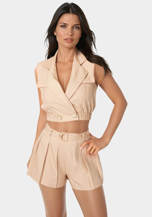 High Waist Pleated Short Nude Coral - bebe