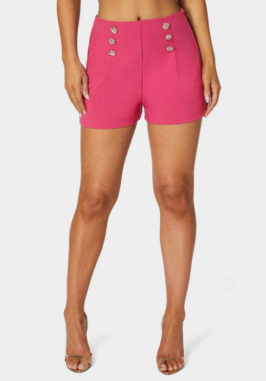 High Waist Button Detail Flared Shorts Cabaret - bebe Cabaret - bebe