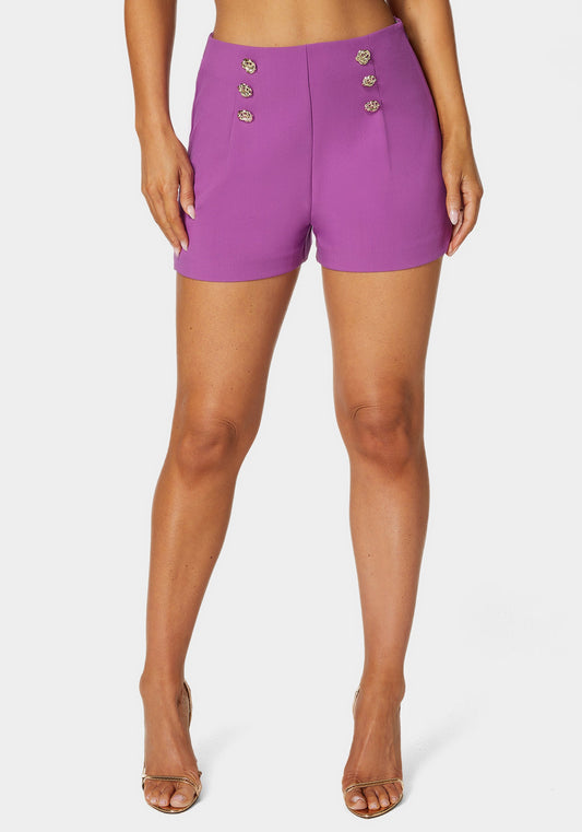 High Waist Button Detail Flared Shorts Dahlia - bebe Dahlia - bebe