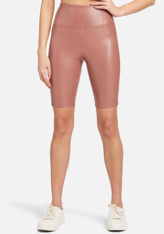 High Waist Vegan Leather Biker Short Old Rose - bebe