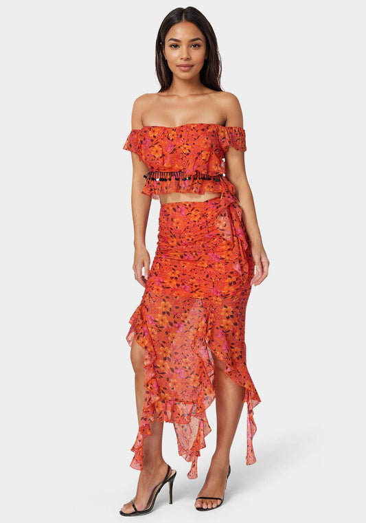 Ruffle Fringe Skirt Vibrant Desert Flowers - bebe