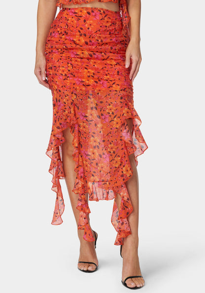 Ruffle Fringe Skirt Vibrant Desert Flowers - bebe