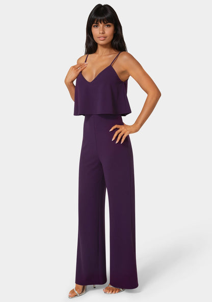 Ruffle Wide Leg Jumpsuit Eggplant - bebe