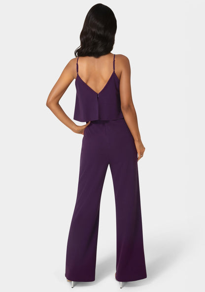 Ruffle Wide Leg Jumpsuit Eggplant - bebe