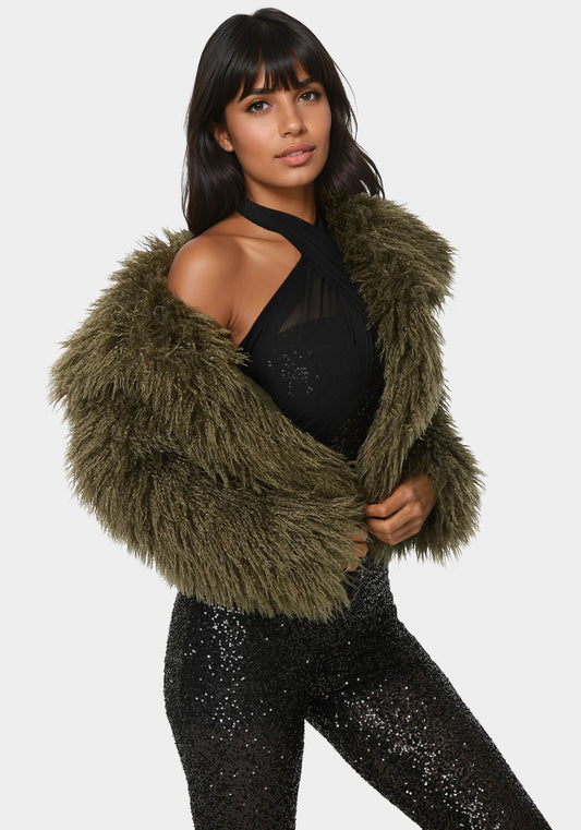 Luxurious Faux Fur Jacket Olive - bebe