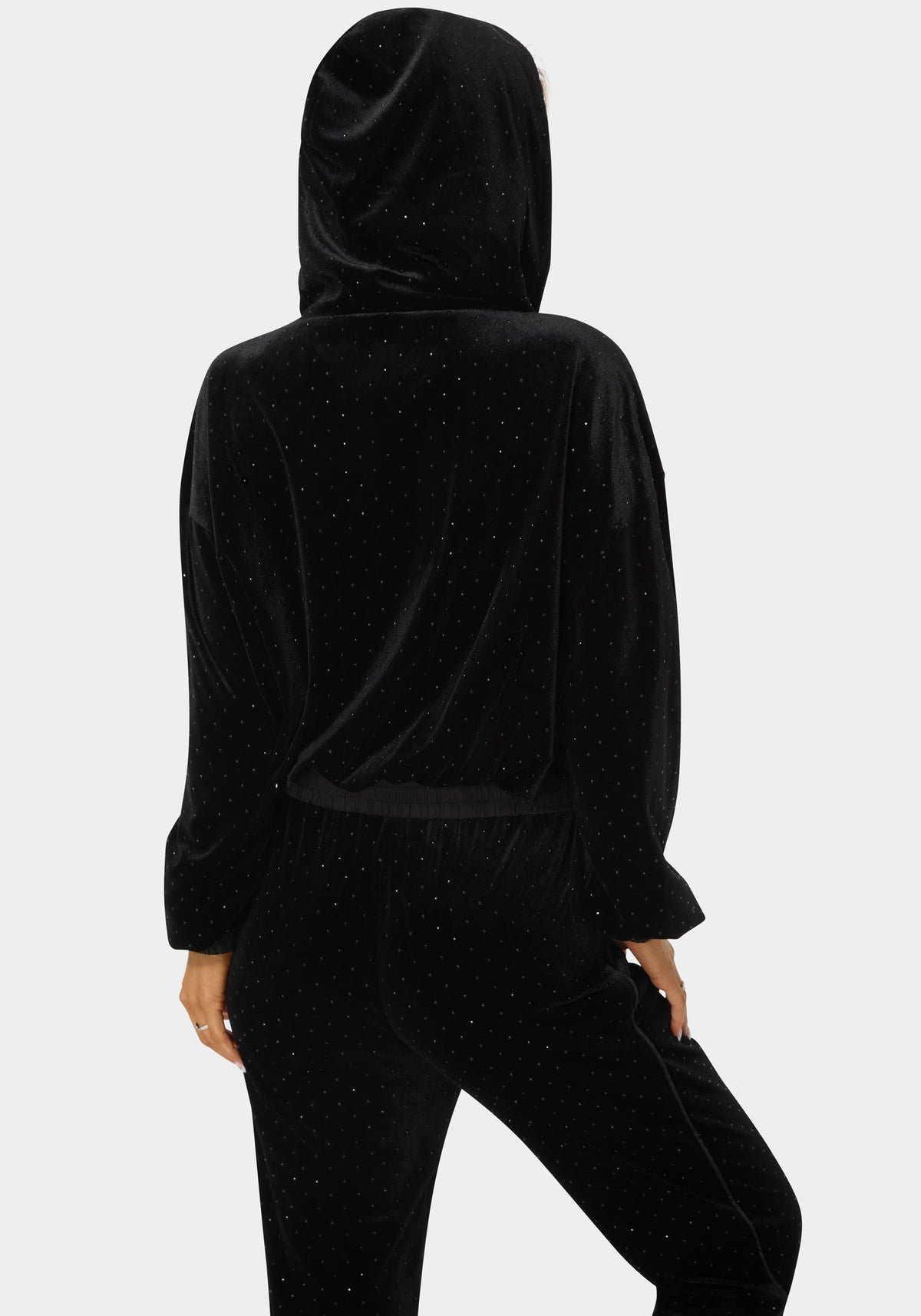 Embellished Zip Up Hoodie Black - bebe