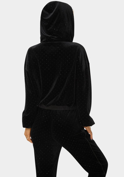 Embellished Zip Up Hoodie Black - bebe