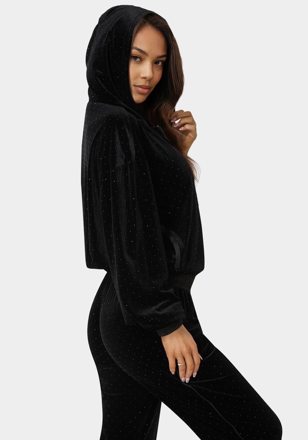 Embellished Zip Up Hoodie Black - bebe