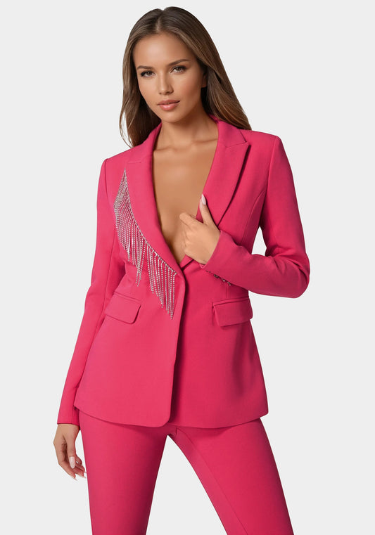 Rhinestone Fringe Tailored Blazer Raspberry - bebe Raspberry - bebe
