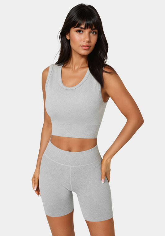 Double Layer Front Seamless Crop Tank Heather Grey - bebe