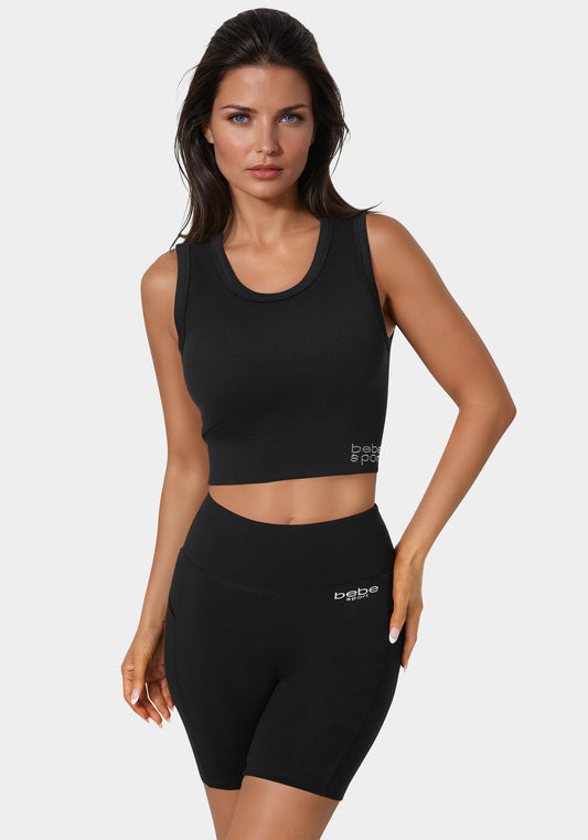 Double Layer Front Seamless Crop Tank Black - bebe
