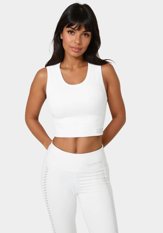Double Layer Front Seamless Crop Tank White - bebe