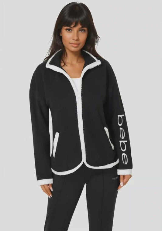 Polar Fleece Jacket With Teddy Fur Trim Black/White - bebe