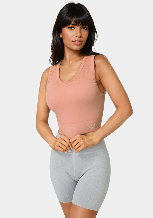Double Layer Front Seamless Crop Tank Rose Dust - bebe