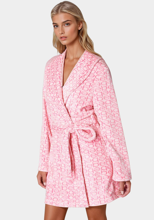 Printed Plush Robe Rose Shadow - bebe