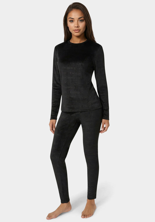 2pc Velour Bebe Louge Sleep Base Layer Set Black - bebe