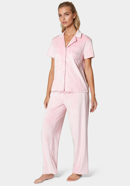 Short Sleeve Notch Collar Pant Set Rose Shadow - bebe