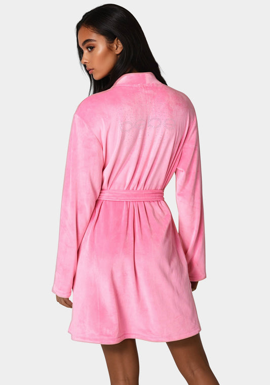 Velour Robe With Rhinestone Aurora Pink - bebe