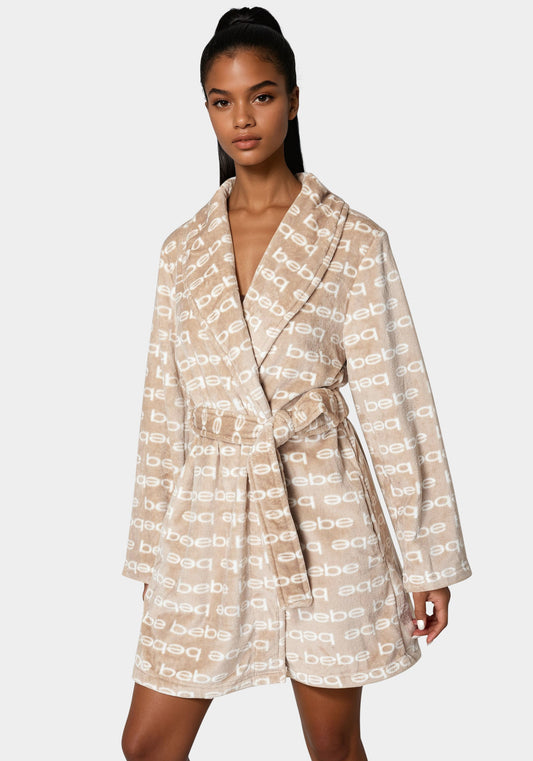 Printed Plush Robe Warm Taupe - bebe