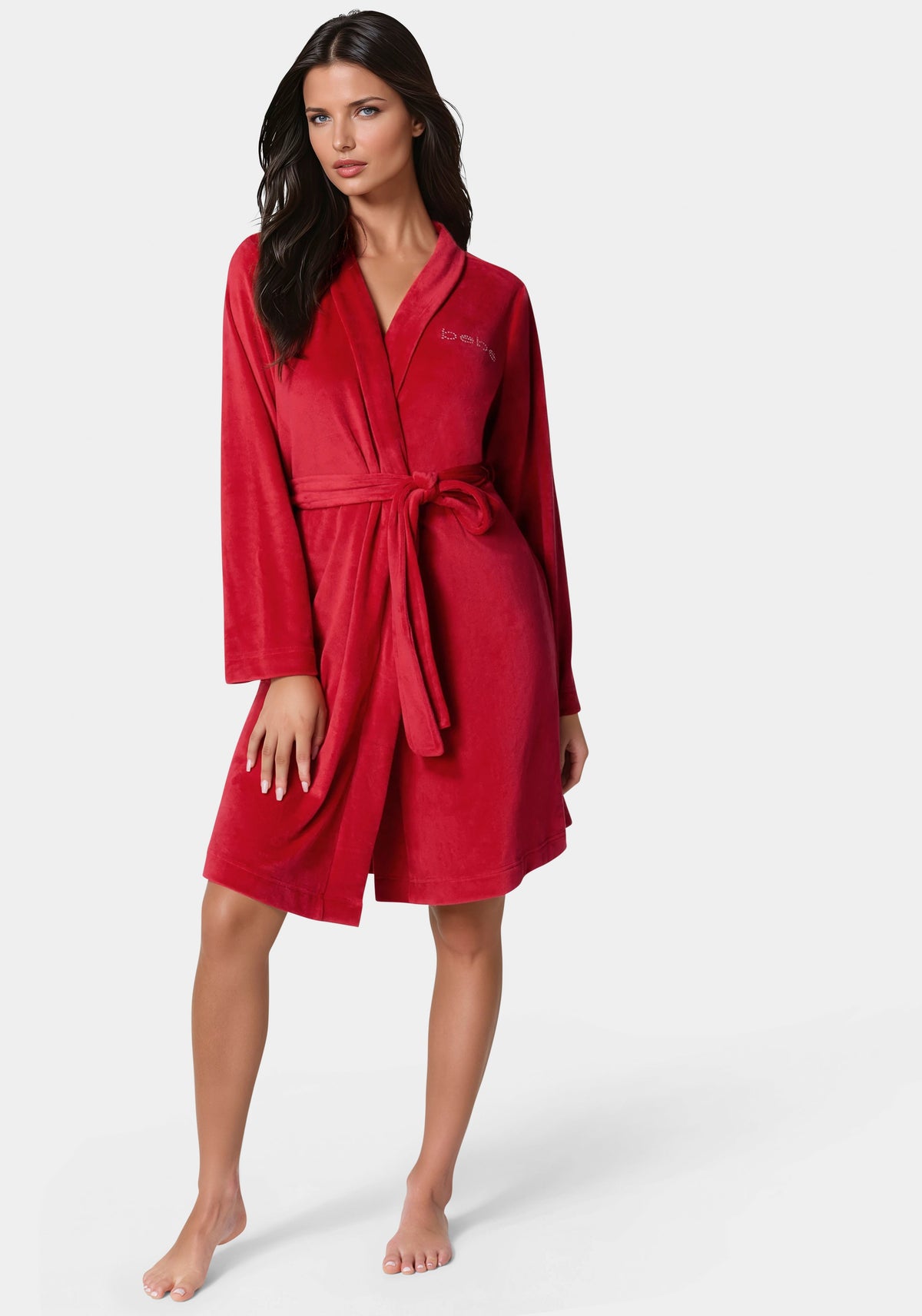 Velour with Rhinestones Robe Red - bebe